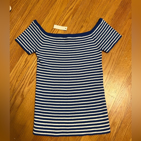 Madewell Off-the-Shoulder Sweater in Blue Stripe - size M - NWT - Picture 6 of 8